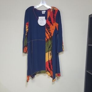 PARSLEY & SAGE Lagonlook  Blue Orange Rayon Knit 3/4 Sleeve Tunic Top
